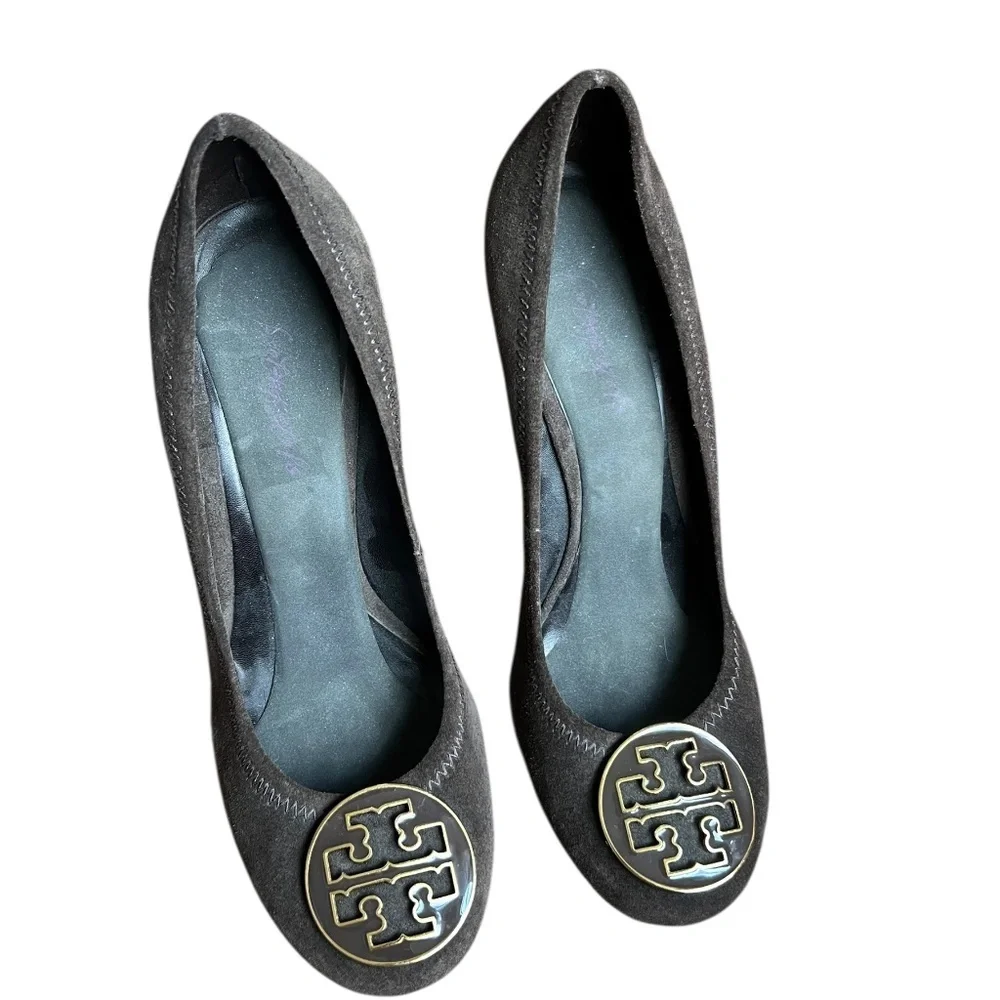 Tory Burch Brown Suede Sophie Wedges with Wooden Heel 8.5